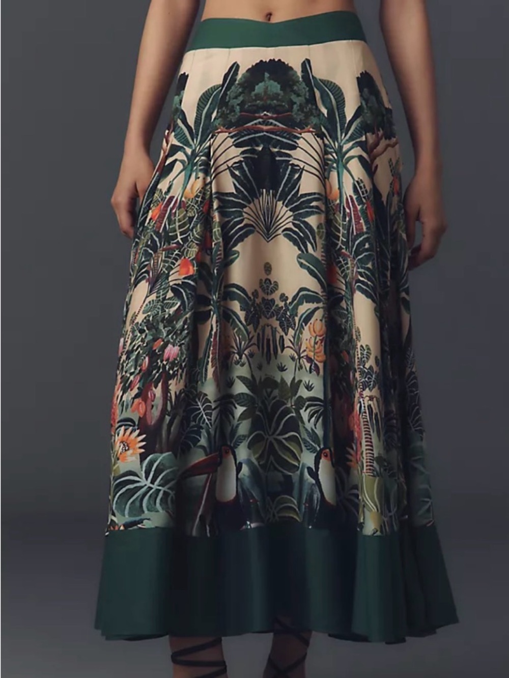 Farm Rio Jungle Print V- Waist Midi Skirt In Tropical Forest